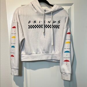 White Friends Crop Hoodie with Colorful Umbrellas